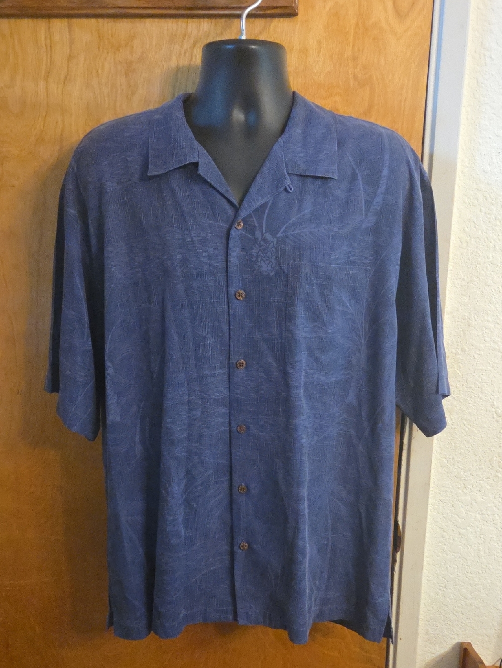 Tommy Bahama Shirt Men Blue Silk Hawaiian Camp Beach Tropical Floral Leaf XL